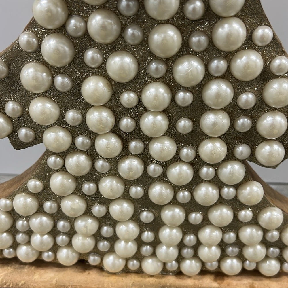 New Wood Christmas Tree With Pearls Shimmery Holiday Decor 16.5” Tall - Picture 3 of 3